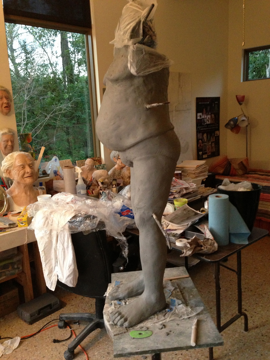 Side view showing the addition of shoulders and also shows my messy studio in the background!